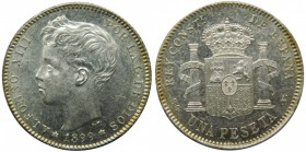 Alfonso XIII (1886-1931). 1899. (*18-99). SGV. 1 peseta. (Cal. 42). Ag 4,91 gr. Grado: SC-