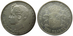 Alfonso XIII (1886-1931). 1901. (*19-01). SMV. 1 peseta. (Cal. 45). Ag 4,99 gr. Grado: MBC