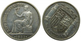 República Española (1931-1936). 1933. (*--). 1 peseta. Madrid. (Cal. 1 var.). Girada 45º grados.   Grado: MBC