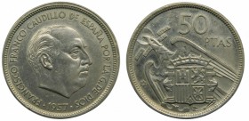 Francisco Franco (1939-1975). 1957. (*58). 50 pesetas. (Cal. 29). " *UNA***LIBRE*GRANDE* " Grado: MBC+