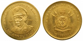 Burundi. 10 francs. 1965. Au 3 gr. KM#7. Mwambutsa IV 50 aniversario. 10 francos. Grado: SC-