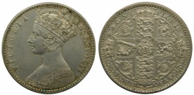 Gran Bretaña. Florín. Two shillings. 1849. KM#745. Ag 11,34 gr. VICTORIA REGINA.  Grado: MBC+