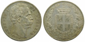 Italia. 5 lire. 1879. R. KM#20. Ag 24,97 gr. Umberto I. 5 liras. Grado: MBC+
