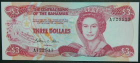 Bahamas. 3 dollars. L. 1974 (1984). (Pick 44 a). 3 dólares.  Grado: SC
