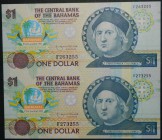 Bahamas. 1 dollars. 2 billetes sin recortar. ND (1992). (Pick 50 a). 1 dólar.  Grado: SC