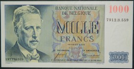 Bélgica. 1000 francs. 09.06.58. (Pick 131 a). 1000 francos. Leve marca central.  Grado: SC-