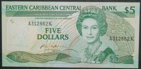 Estados del Caribe Oriental. 5 dollars. ND (1986-88). (Pick 18 k). 5 dólares.  Grado: SC