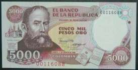 Colombia. 5000 pesos oro. 5.8.1986. (Pick 434 a).  Grado: SC