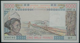 Costa de Marfil. 5000 Francs. 1987. (Pick 108A p). 5000 francos.  Grado: SC-