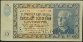 Eslovaquia. 10 korun. 23.5.1939. (Pick 4 s). 10 coronas. Specimen.  Grado: SC-