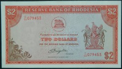 Roedesia. 2 dollars. 5.8.1977. (Pick 35 c). Marquitas en esquina.  Grado: EBC+/SC-