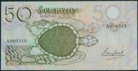 Seychelles. 50 rupees. ND (1979). (Pick 25 a). Número de serie bajo.  Grado: SC