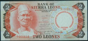 Sierra Leona. 2 leones. 1.7.1980. (Pick 11). Número de serie bajo.  Grado: SC