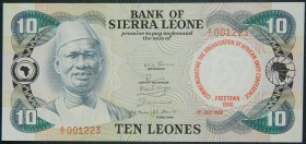 Sierra Leona. 10 leones. 1.7.1980. (Pick 13). Número de serie bajo.  Grado: SC-