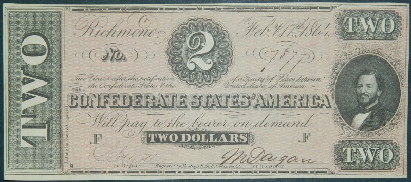 Estados Unidos de América. Confederate States America. 2 dollars. 1864. 2 dólare...