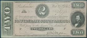 Estados Unidos de América. Confederate States America. 2 dollars. 1864. 2 dólares.  Leves pliegues.  Grado: SC-