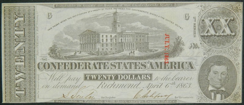 Estados Unidos de América. Confederate States America. 20 dollars. 6.4.1863. 20 ...