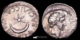 Juba II, with Kleopatra Selene Silver Denarius 3,26 g. 18 mm. Caesarea 17-18 A.D. Near Extremely fine