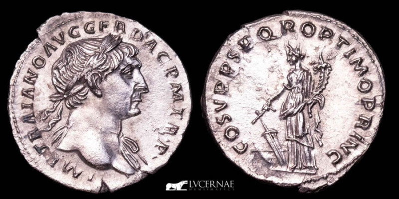 Roman Empire - Trajan (AD 98-117). Silver denarius (3,01 g., 19 mm.). Rome mint,...