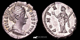 Diva Faustina Silver Denarius 3,21 g., 19 mm. Rome +141 A.D. AU (About Uncirculated)