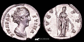 Diva Faustina Silver Denarius 3,34 g., 18 mm. Rome 141 A.D. AU (About Uncirculated)