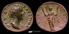 Diva Faustina Bronze Sestertius 24,11 g., 32 mm. Rome +141 A.D. Choice good fine