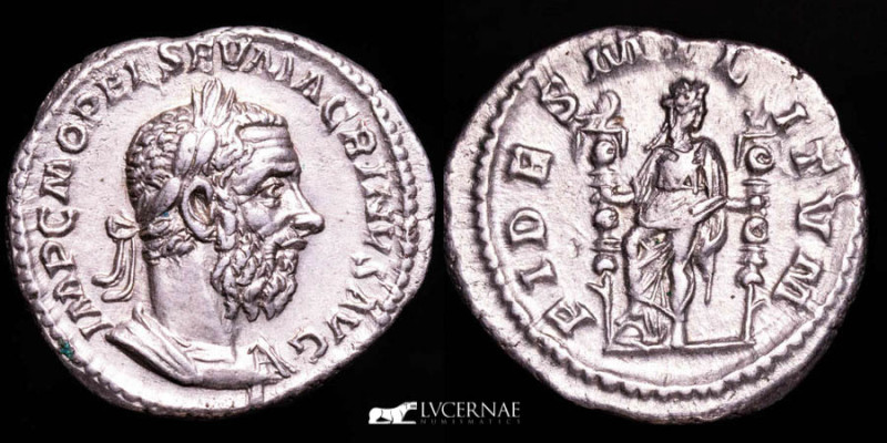 Roman Empire - Macrinus (217-218 AD). 
Silver denarius,(3,58 g. 20 mm.) minted i...