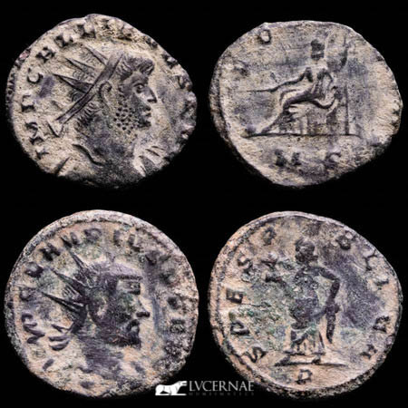 Lot comprising two (2) antoninianus

1.- Gallienus AE antoninianus. Rome. FORT R...