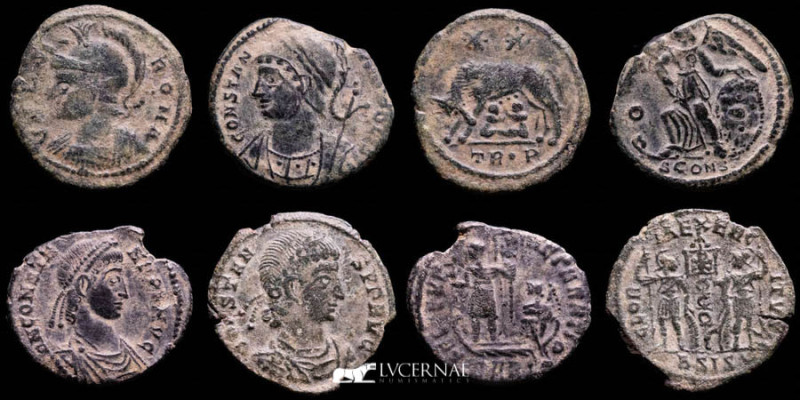 Roman Empire - Lot comprising four (4) bronze coins:

1.- Constantine I AE folli...