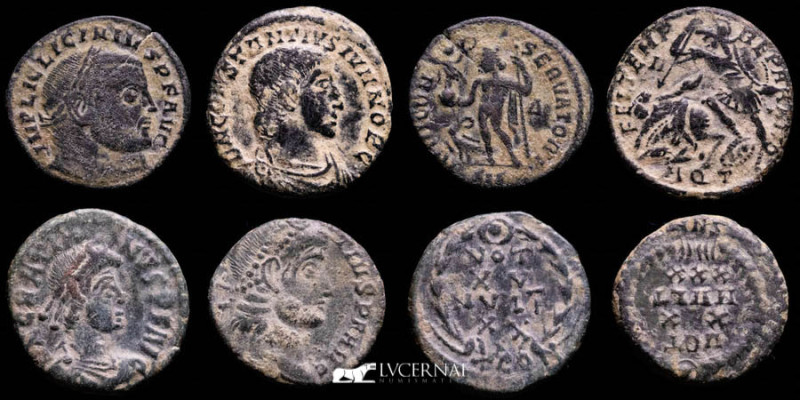 Roman Empire - Lot comprising four (4) bronze coins:

1.- Licinius I AE follis. ...