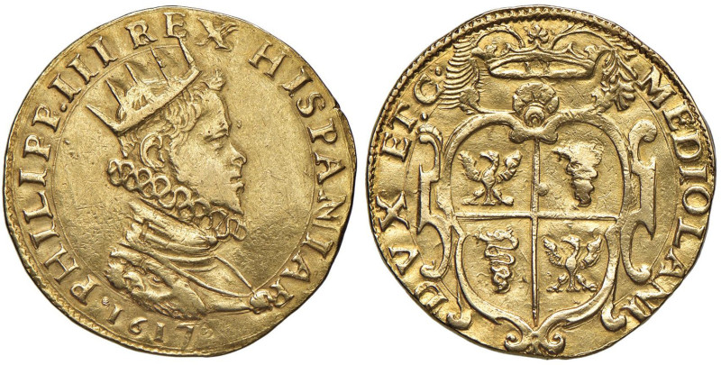 COLLEZIONE A.S. MILANO Filippo III (1598-1621) Quadrupla 1617 - MIR 338/3 AU (g ...