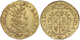 COLLEZIONE A.S. MILANO Filippo IV (1621-1665) Quadrupla 1630- MIR 359/7 AU (g 13,25) RR Splendido esemplare di altissima qualità

Status: qFDC