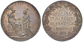 COLLEZIONE A.S. MILANO Repubblica Cisalpina (1800-1802) Scudo da 6 Lire A. VIII h 6 - Gig. 1 AG (g 23,14) Esemplare di conservazione eccezionale con s...