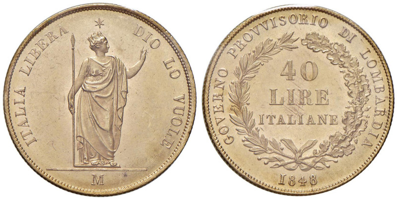 COLLEZIONE A.S. MILANO Governo provvisorio (1848) 40 Lire 1848 - Gig. 1 AU Monet...