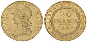 COLLEZIONE A.S. TORINO Repubblica subalpina (1800-1802) 20 Franchi 'A. 9 - Gig. 1 AU (g 6,42) Esemplare eccezionale con i fondi lucenti

Status: qFD...