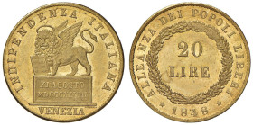 COLLEZIONE A.S. VENEZIA Governo provvisorio (1848-1849) 20 Lire 1848 - Gig. 1 AU (g 6,44) RR Conservazione eccezionale con i fondi speculari

Status...