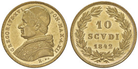 COLLEZIONE A.S. Gregorio XVI (1831-1846) 10 Scudi 1842 A. XII - Nomisma 367 (indicato R/3) AU (g 17,36) RRR Dalla nostra asta Nomisma 50, lotto 292 co...