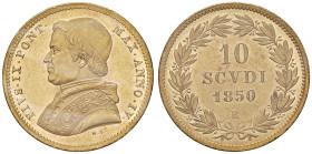 COLLEZIONE A.S. Pio IX (1846-1878) 10 Scudi 1850 A. IV - Nomisma 589 (indicato R/3) AU RRR Dalla nostra asta Nomisma 50, lotto 296, sigillato qFDC da ...