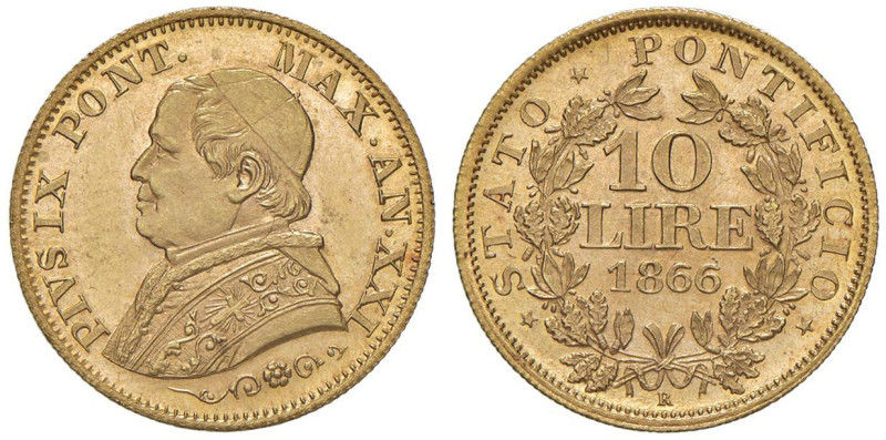 COLLEZIONE A.S. Pio IX (1846-1878) 10 Lire 1866 A. XXI - Nomisma 853 AU (g 3,22)...