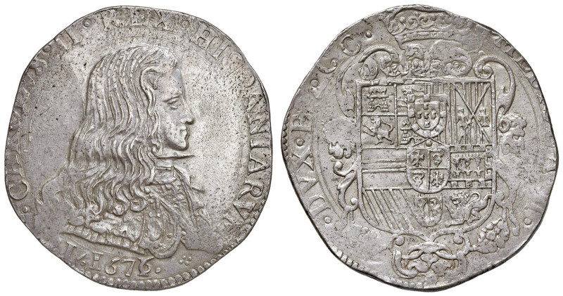 MILANO Carlo II (1676-1700) Filippo 1676 - MIR 387/3 AG (g 27,66) RRRR Esemplare...