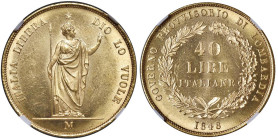 MILANO Governo provvisorio (1848) 40 Lire 1848 - Gig. 1 AU R Esemplare di conservazione eccezionale. In slab NGC MS 63 cod. 6643526-016. A nostro pare...