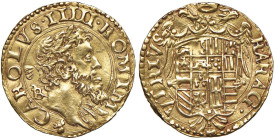 NAPOLI Carlo V (1516-1556) Ducato sigla IBR - Magliocca 20/3 AU (g 3,37) RR Due colpi di lima al ciglio del R/

Status: SPL