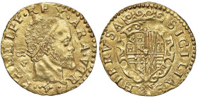 NAPOLI Filippo II (1554-1598) Scudo d'oro sigla GR VP - Magliocca 6 (illustrato questo esemplare, indicato R/4) AU (g 3,38) RRRR

Status: qFDC