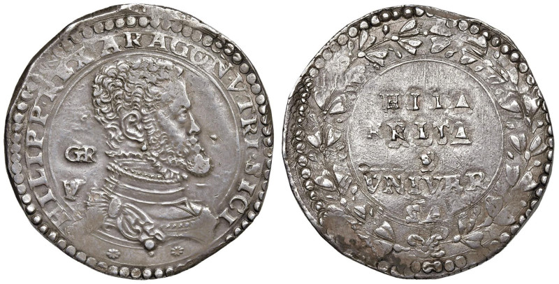 NAPOLI Filippo II (1554-1598) Ducato - Magliocca tipo 15 AG (g 29,82) RR Variant...