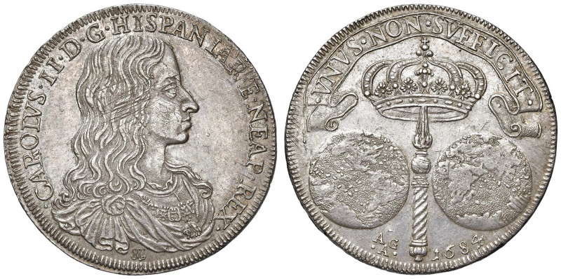 NAPOLI Carlo II (1674-1700) Ducato 1684 Bordo liscio - Nomisma 8 AG (28,28) Graf...