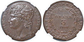 NAPOLI Gioacchino Murat (1808-1815) 3 Grana 1810 - Nomisma 702 (questo esemplare) CU R Top pop, miglior esemplare slabbato NGC MS 62 BN cod. 6141770-0...