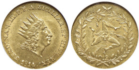 PALERMO Ferdinando III (1759-1825) Doppia oncia 1814 - Serio 368; MIR 646 AU RRR Questo rarissimo nominale, forse il più rappresentativo della moneta ...