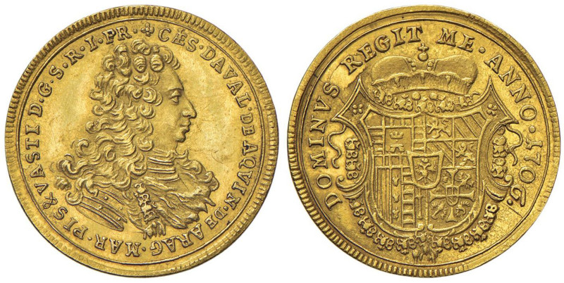 VASTO Cesare d’Avalos (1704-1729) Zecchino 1706 - CNI 2, Rav. 3 AU (g 3,46) RRRR...