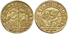 VENEZIA Alvise II Mocenigo (1700-1709) Quarto di ducato in oro da 2 zecchini sigla G B - Mont. 2237 AU (g 6,94) RRR Un minimo colpetto al bordo ma bel...