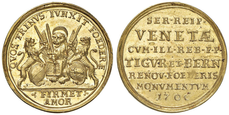 VENEZIA Alvise II Mocenigo (1700-1709) Medaglia in oro da 2 zecchini 1706 - Volt...